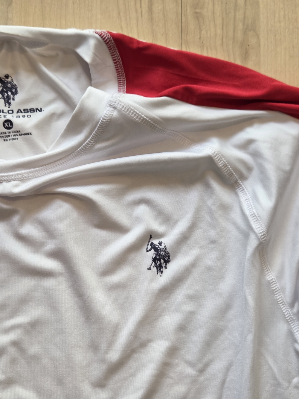 Men's White Performance Raglan Shirt with Red Sleeves